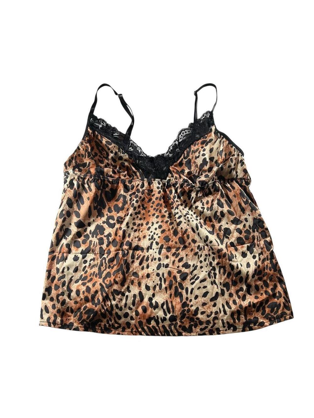 Leopard Print Satin Lace Cami